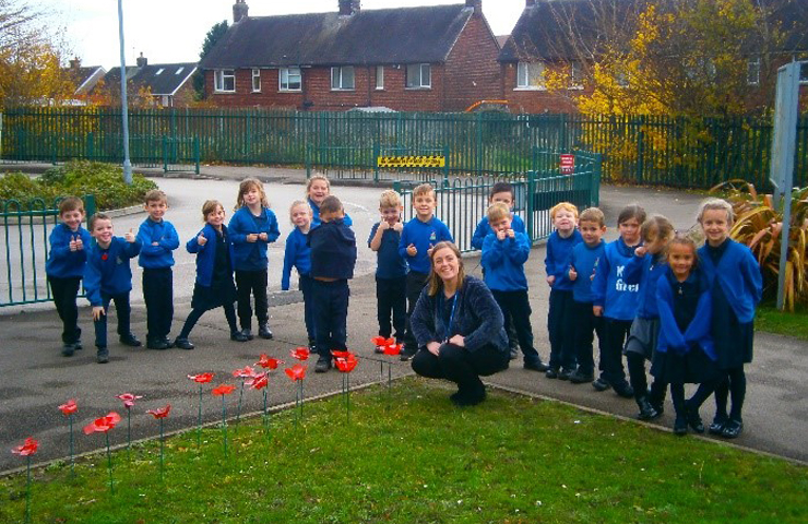 Creating poppies for Remembrance